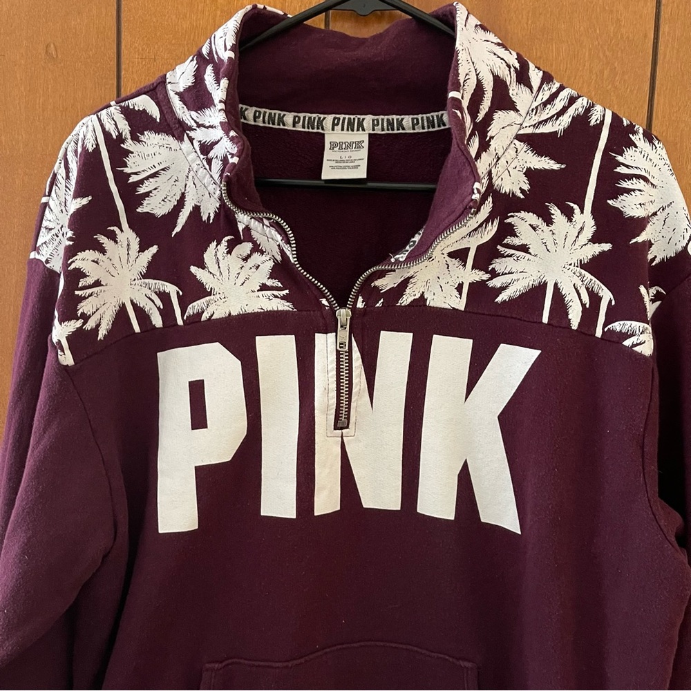Rare PINK Victoria's Secret VS Palm LOGO Pullover Sweatshirt Top Large - Picture 2 of 8